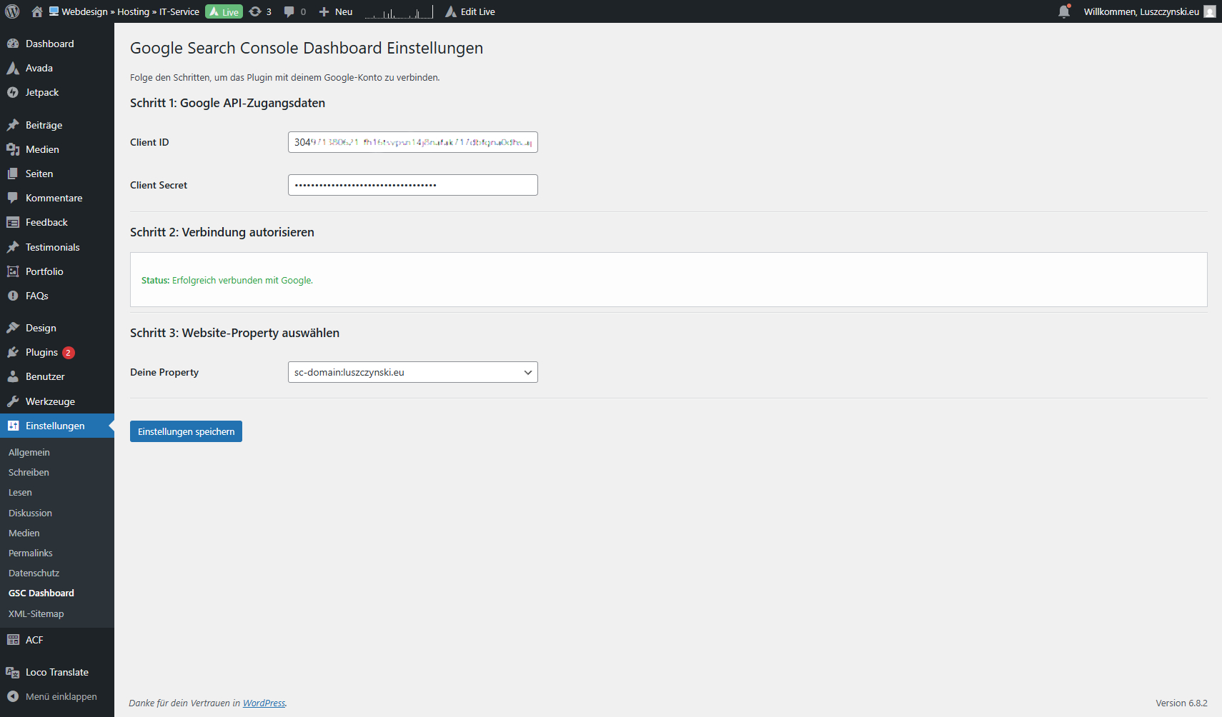 Screenshot des GSC Dashboard Widgets für WordPress